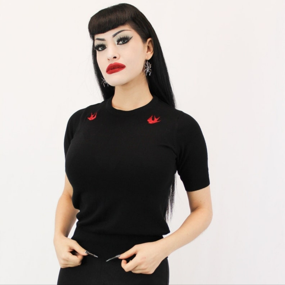 Red Sparrows Black Rockabilly Top XS-XL